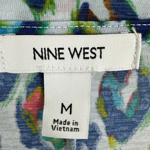 Nine West NWT Colorful Leopard Print Long Sleeve Round Neck Lightweight Blouse M - Picture 7 of 9